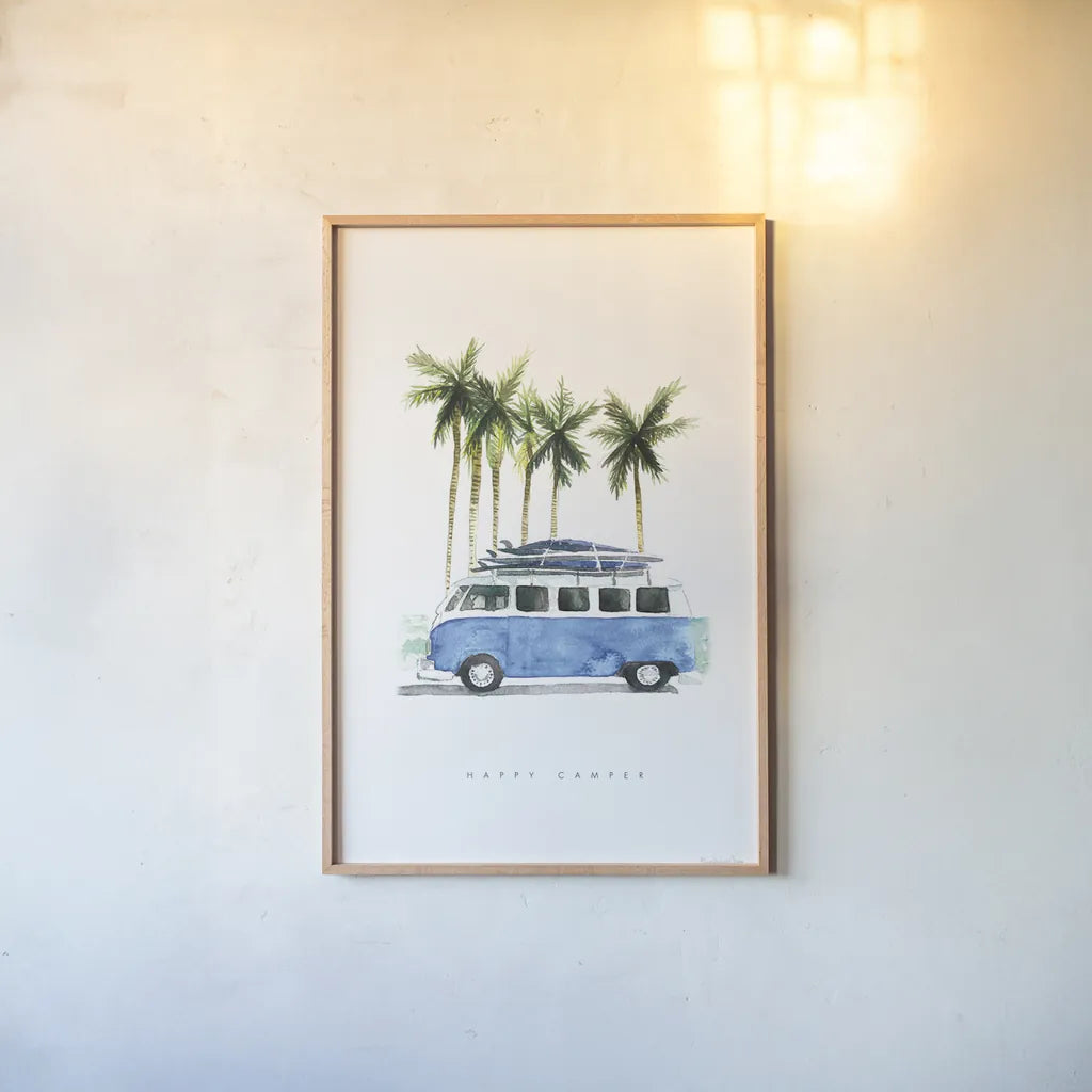 Surf Days II by Mercedes Lopez Charro. shown as a paper print in a natural frame. Available as a archival giclee rolled canvas, fine art paper, or poster print. SKU 70237h.