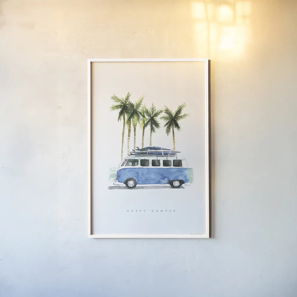 Surf Days II by Mercedes Lopez Charro. shown as a paper print in a white frame. Available as a archival giclee rolled canvas, fine art paper, or poster print. SKU 70237h.
