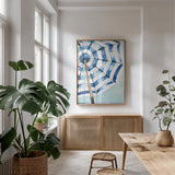 Surf and Sun I by Mercedes Lopez Charro. shown as a print in a natural wood frame in a dining room. Available as a archival giclee rolled canvas, fine art paper, or poster print. SKU 70154h.