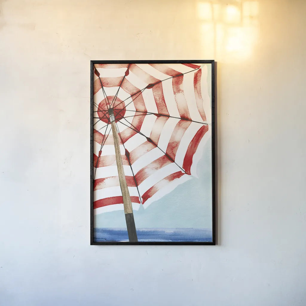 Surf and Sun I Red by Mercedes Lopez Charro. shown as a paper print in a black flame. Available as a archival giclee rolled canvas, fine art paper, or poster print. SKU 88624h.