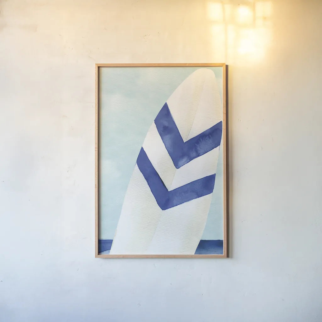 Surf and Sun II by Mercedes Lopez Charro. shown as a paper print in a natural frame. Available as a archival giclee rolled canvas, fine art paper, or poster print. SKU 70155h.