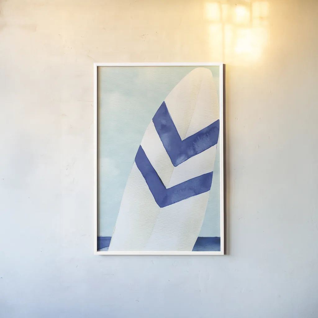 Surf and Sun II by Mercedes Lopez Charro. shown as a paper print in a white frame. Available as a archival giclee rolled canvas, fine art paper, or poster print. SKU 70155h.