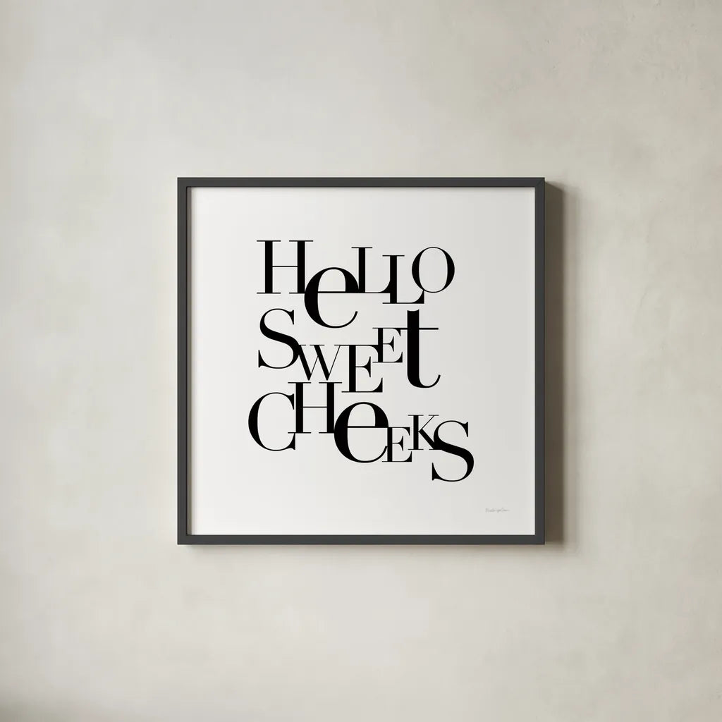 Sweet Cheeks by Mercedes Lopez Charro. Shown in a sleek black glass frame for a contemporary gallery look. Available as an archival giclee rolled canvas, fine art paper, or poster print. SKU 75814a.