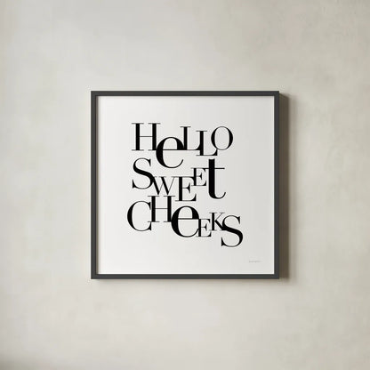 Sweet Cheeks by Mercedes Lopez Charro. Shown in a sleek black glass frame for a contemporary gallery look. Available as an archival giclee rolled canvas, fine art paper, or poster print. SKU 75814a.