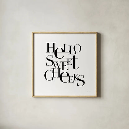 Sweet Cheeks by Mercedes Lopez Charro. Shown in a natural wood glass frame for a timeless modern aesthetic. Available as an archival giclee rolled canvas, fine art paper, or poster print. SKU 75814a.