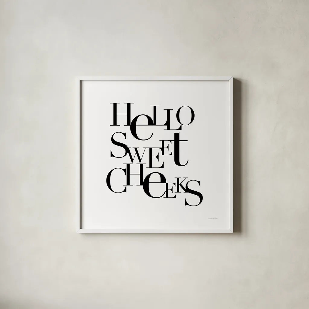 Sweet Cheeks by Mercedes Lopez Charro. Shown in a crisp white glass frame for a clean and minimalist style. Available as an archival giclee rolled canvas, fine art paper, or poster print. SKU 75814a.