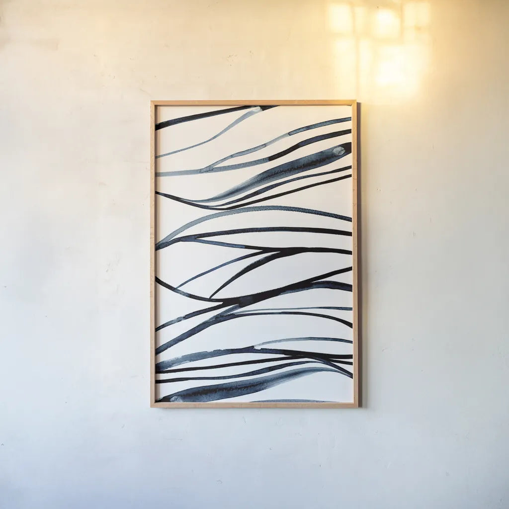 Threads of Blue I by Mercedes Lopez Charro. shown as a paper print in a natural frame. Available as a archival giclee rolled canvas, fine art paper, or poster print. SKU 79528h.