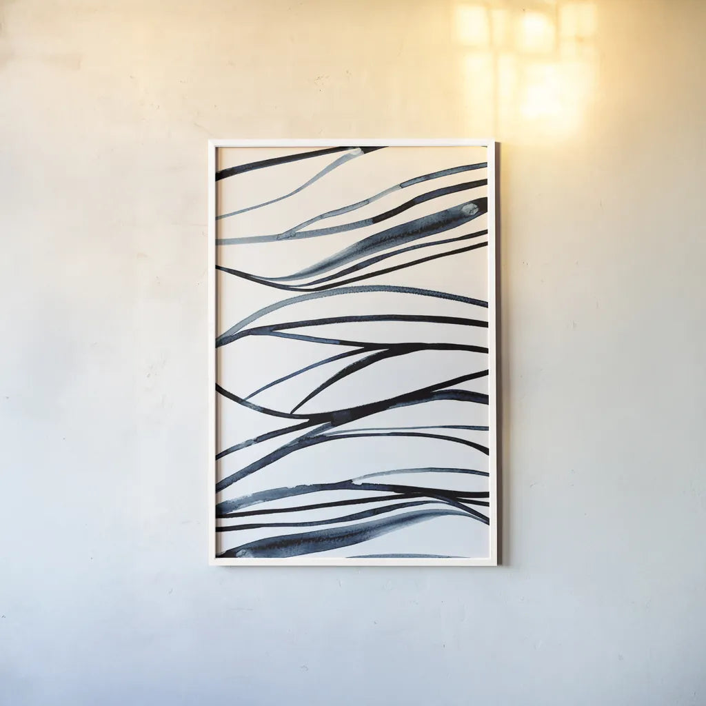 Threads of Blue I by Mercedes Lopez Charro. shown as a paper print in a white frame. Available as a archival giclee rolled canvas, fine art paper, or poster print. SKU 79528h.