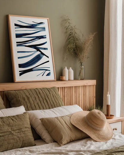 Threads of Blue II by Mercedes Lopez Charro. shown as a paper print in a natural frame. Available as a archival giclee rolled canvas, fine art paper, or poster print. SKU 79529h.