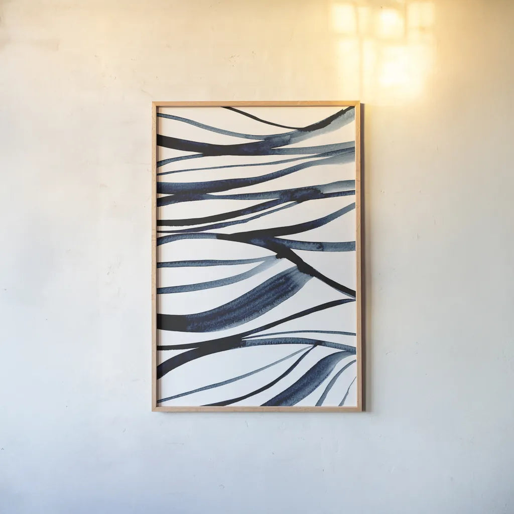 Threads of Blue II by Mercedes Lopez Charro. shown as a paper print in a natural frame. Available as a archival giclee rolled canvas, fine art paper, or poster print. SKU 79529h.