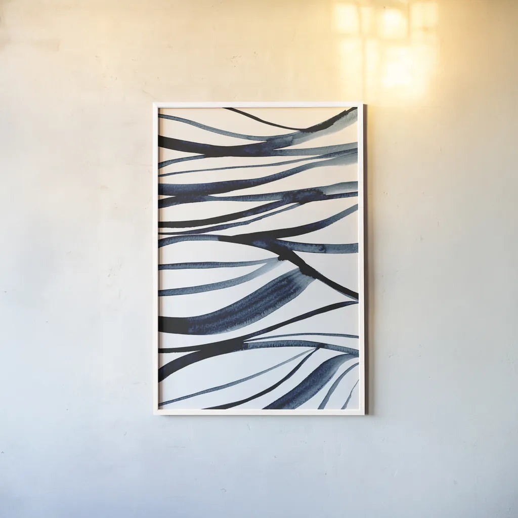 Threads of Blue II by Mercedes Lopez Charro. shown as a paper print in a white frame. Available as a archival giclee rolled canvas, fine art paper, or poster print. SKU 79529h.