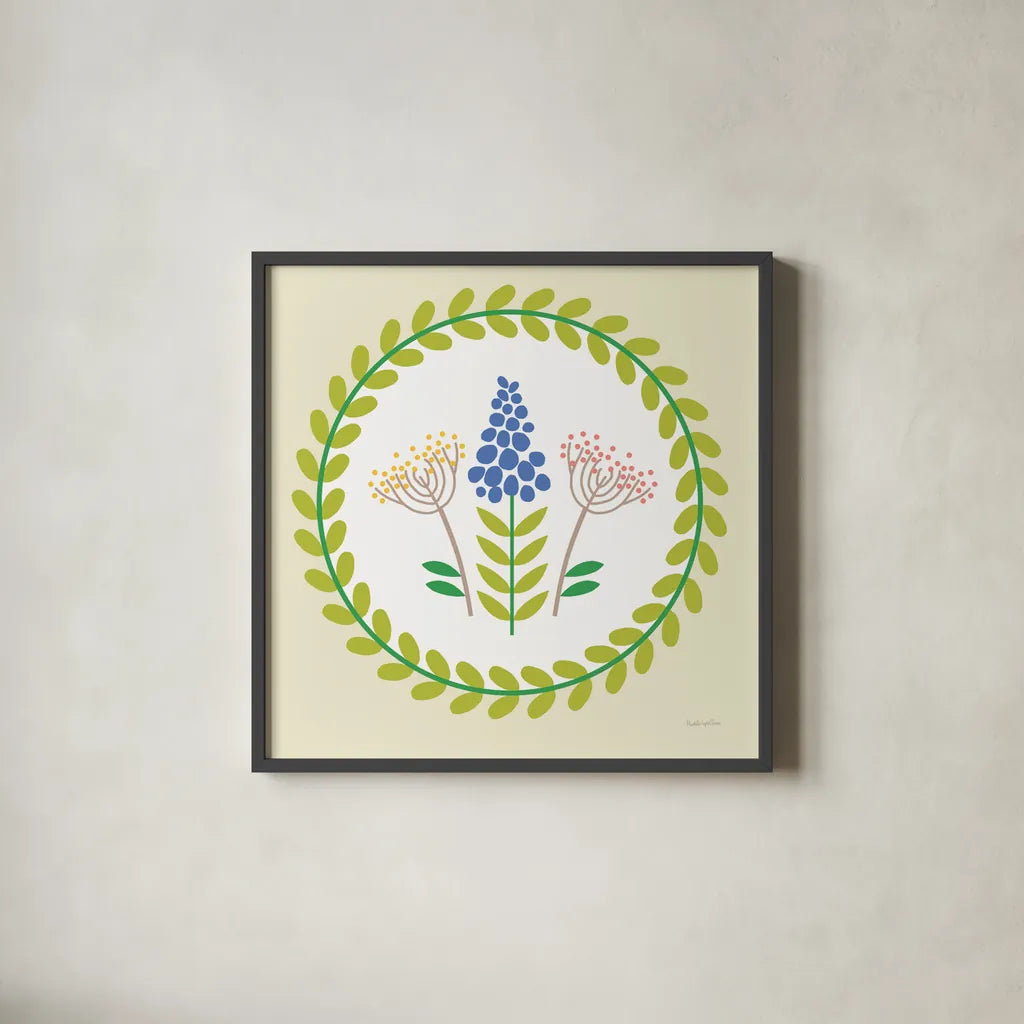 Time To Bloom II by Mercedes Lopez Charro. Shown in a sleek black glass frame for a contemporary gallery look. Available as an archival giclee rolled canvas, fine art paper, or poster print. SKU 83292a.