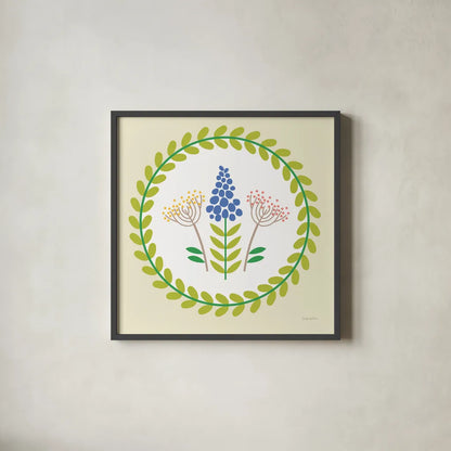 Time To Bloom II by Mercedes Lopez Charro. Shown in a sleek black glass frame for a contemporary gallery look. Available as an archival giclee rolled canvas, fine art paper, or poster print. SKU 83292a.