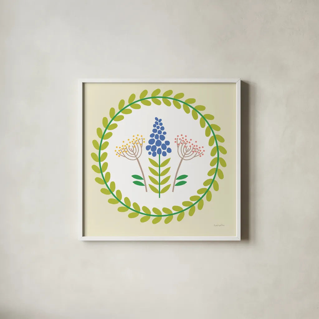 Time To Bloom II by Mercedes Lopez Charro. Shown in a crisp white glass frame for a clean and minimalist style. Available as an archival giclee rolled canvas, fine art paper, or poster print. SKU 83292a.