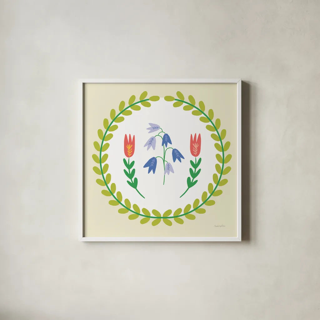 Time To Bloom III by Mercedes Lopez Charro. Shown in a crisp white glass frame for a clean and minimalist style. Available as an archival giclee rolled canvas, fine art paper, or poster print. SKU 83293a.