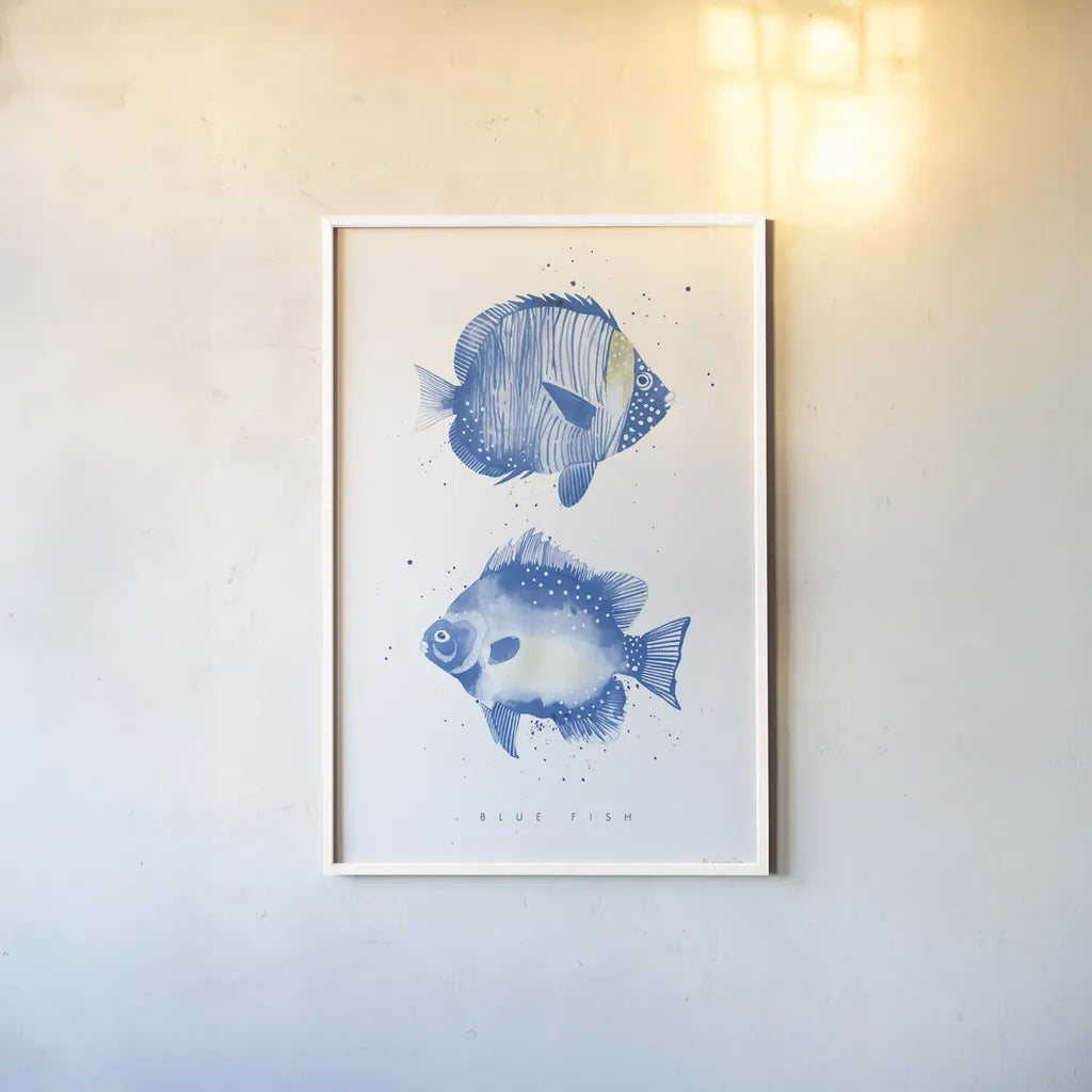 Tropical Fish by Mercedes Lopez Charro. shown as a paper print in a white frame. Available as a archival giclee rolled canvas, fine art paper, or poster print. SKU 69377h.