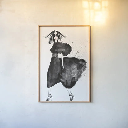 Uptown Fashion I by Mercedes Lopez Charro. shown as a paper print in a natural frame. Available as a archival giclee rolled canvas, fine art paper, or poster print. SKU 67038h.