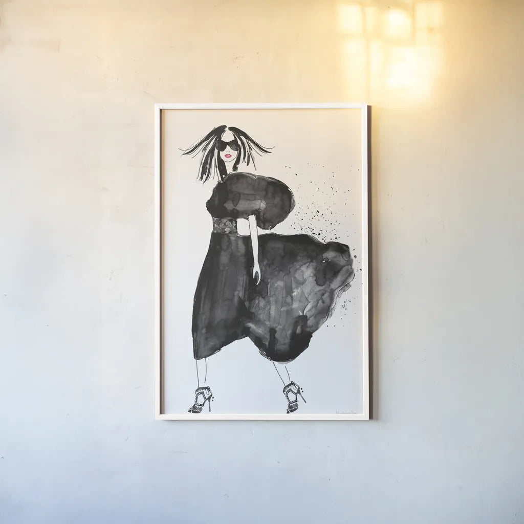 Uptown Fashion I by Mercedes Lopez Charro. shown as a paper print in a white frame. Available as a archival giclee rolled canvas, fine art paper, or poster print. SKU 67038h.