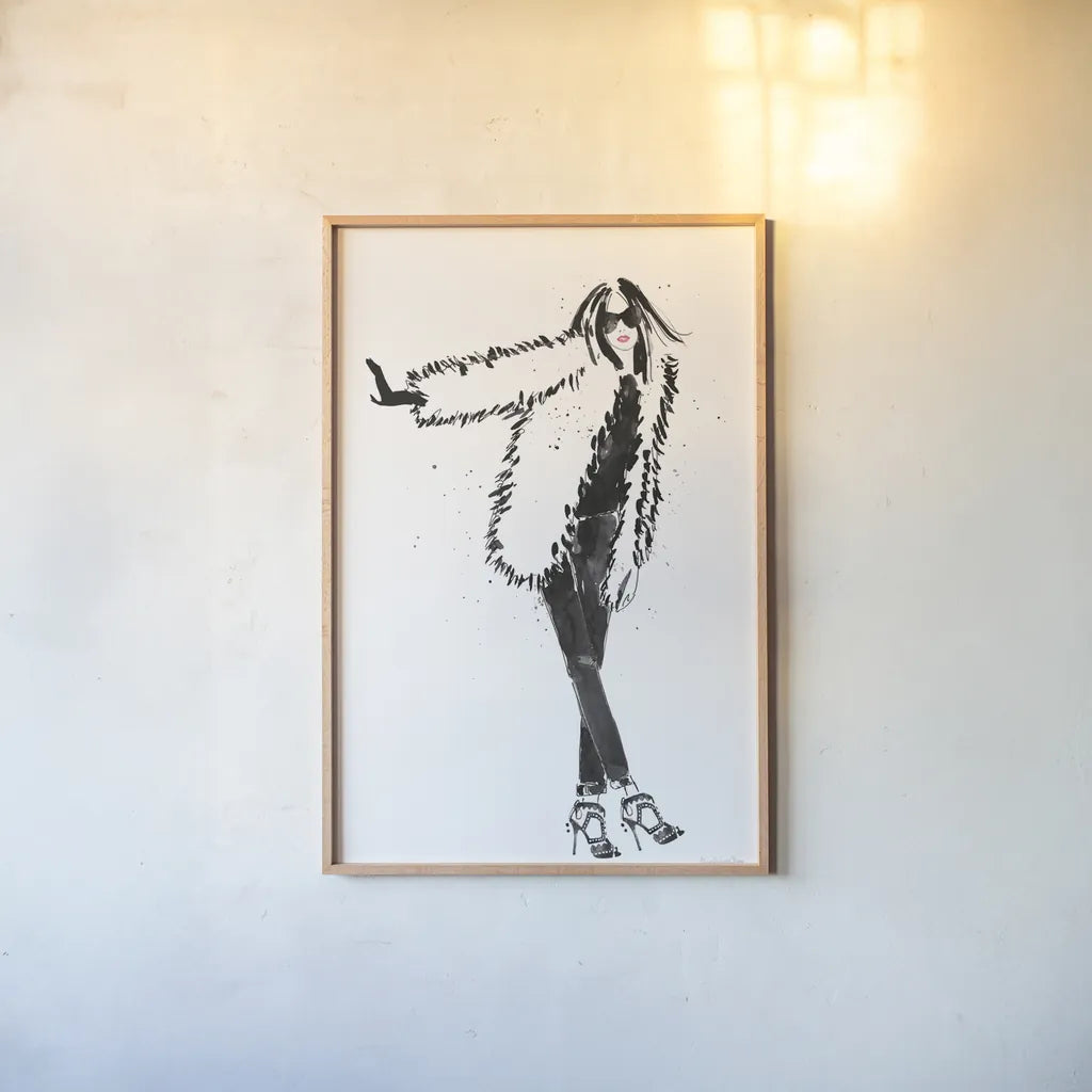 Uptown Fashion II by Mercedes Lopez Charro. shown as a paper print in a natural frame. Available as a archival giclee rolled canvas, fine art paper, or poster print. SKU 67039h.