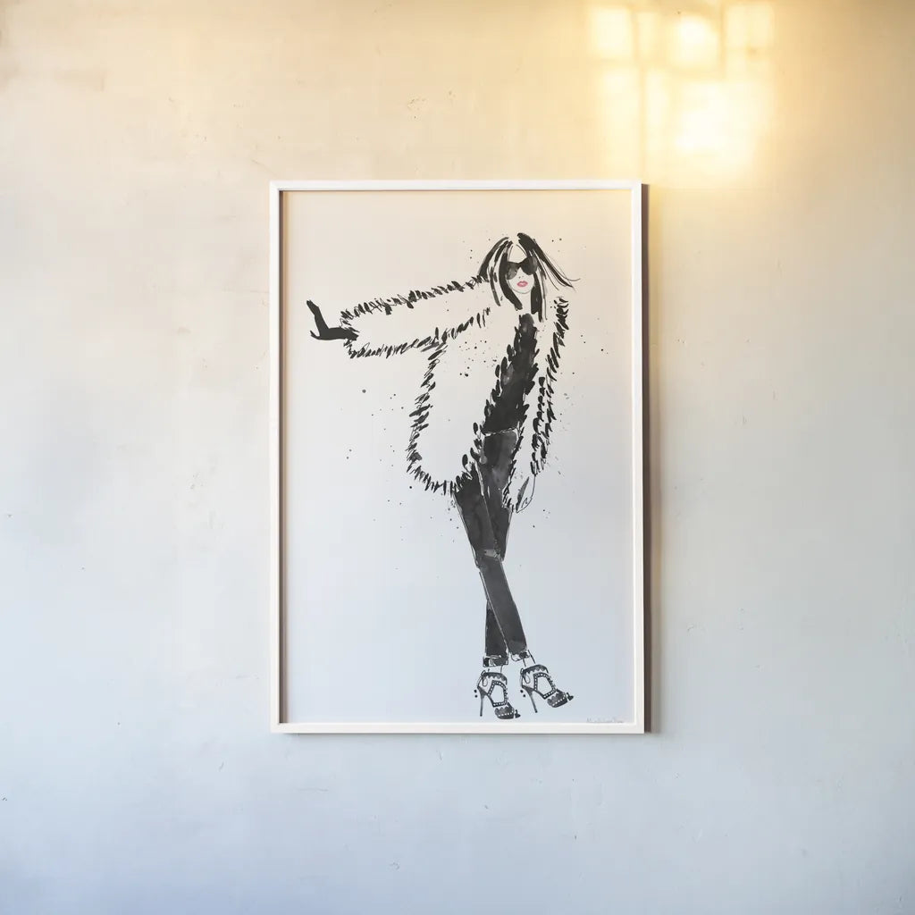 Uptown Fashion II by Mercedes Lopez Charro. shown as a paper print in a white frame. Available as a archival giclee rolled canvas, fine art paper, or poster print. SKU 67039h.