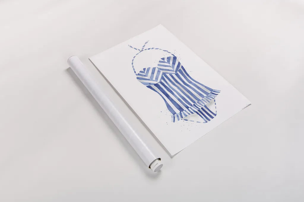 Vintage Swimwear I by Mercedes Lopez Charro. shown as a rolled paper print. Available as archival giclee rolled canvas, fine art paper, or poster print. SKU 66614h.