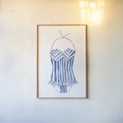 Vintage Swimwear I by Mercedes Lopez Charro. shown as a paper print in a natural frame. Available as a archival giclee rolled canvas, fine art paper, or poster print. SKU 66614h.