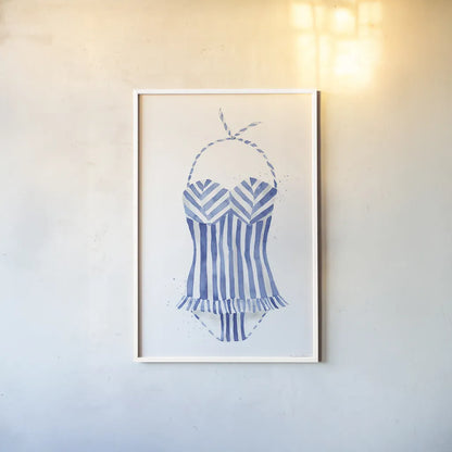 Vintage Swimwear I by Mercedes Lopez Charro. shown as a paper print in a white frame. Available as a archival giclee rolled canvas, fine art paper, or poster print. SKU 66614h.