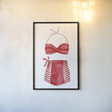 Vintage Swimwear II by Mercedes Lopez Charro. shown as a paper print in a black flame. Available as a archival giclee rolled canvas, fine art paper, or poster print. SKU 66615h.