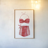 Vintage Swimwear II by Mercedes Lopez Charro. shown as a paper print in a natural frame. Available as a archival giclee rolled canvas, fine art paper, or poster print. SKU 66615h.