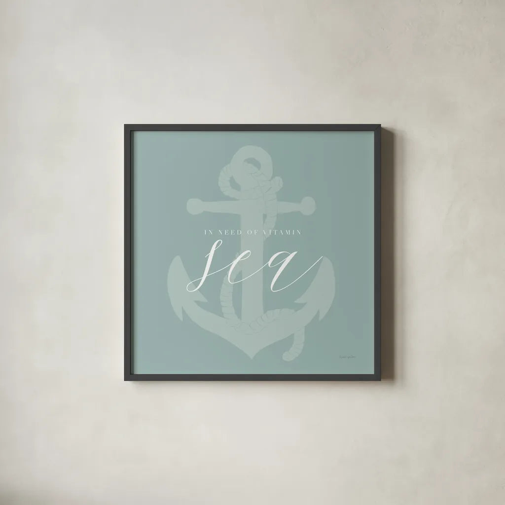 Vitamin Sea by Mercedes Lopez Charro. Shown in a sleek black glass frame for a contemporary gallery look. Available as an archival giclee rolled canvas, fine art paper, or poster print. SKU 68302a.