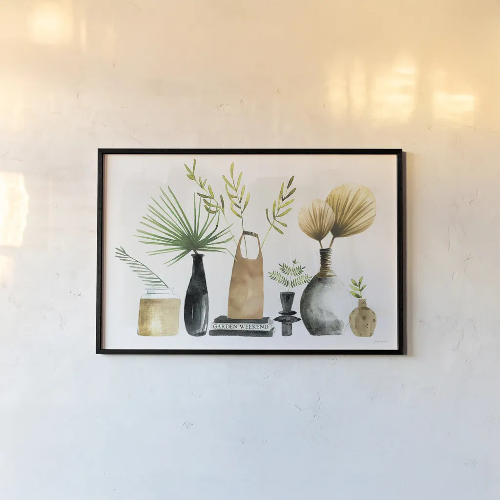 Weekend Plants I by Mercedes Lopez Charro. shown as a paper print in a black flame. Available as a archival giclee rolled canvas, fine art paper, or poster print. SKU 79533i.