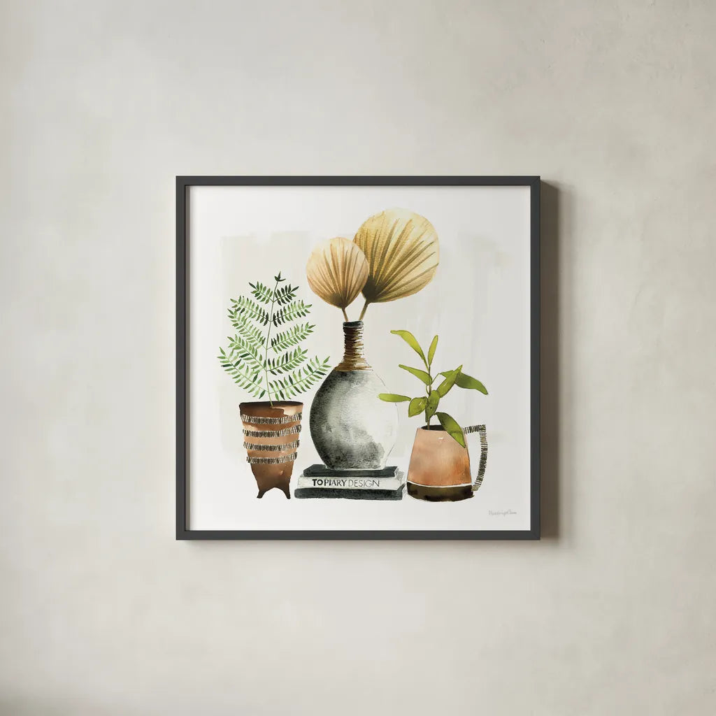 Weekend Plants II by Mercedes Lopez Charro. Shown in a sleek black glass frame for a contemporary gallery look. Available as an archival giclee rolled canvas, fine art paper, or poster print. SKU 79534a.