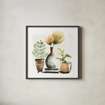 Weekend Plants II by Mercedes Lopez Charro. Shown in a sleek black glass frame for a contemporary gallery look. Available as an archival giclee rolled canvas, fine art paper, or poster print. SKU 79534a.