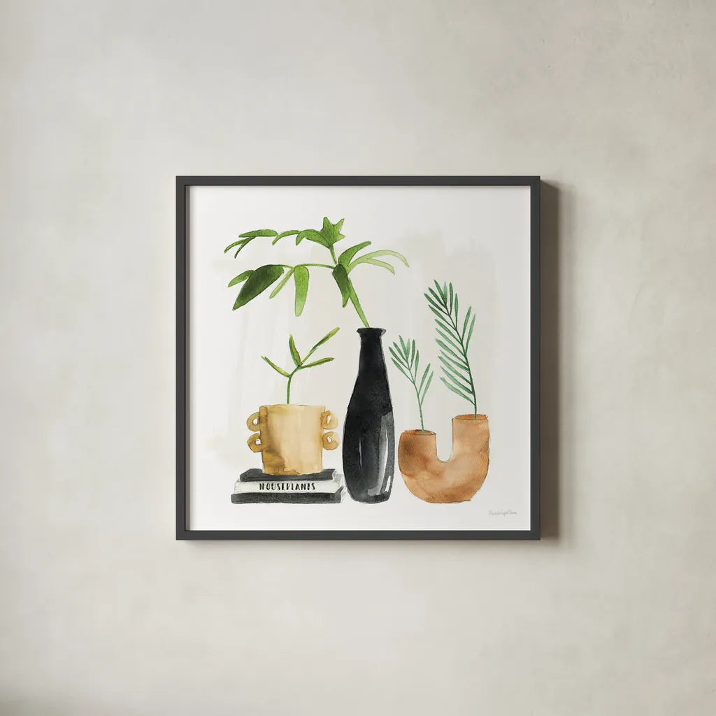 Weekend Plants III by Mercedes Lopez Charro. Shown in a sleek black glass frame for a contemporary gallery look. Available as an archival giclee rolled canvas, fine art paper, or poster print. SKU 79535a.
