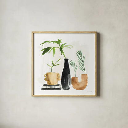 Weekend Plants III by Mercedes Lopez Charro. Shown in a natural wood glass frame for a timeless modern aesthetic. Available as an archival giclee rolled canvas, fine art paper, or poster print. SKU 79535a.