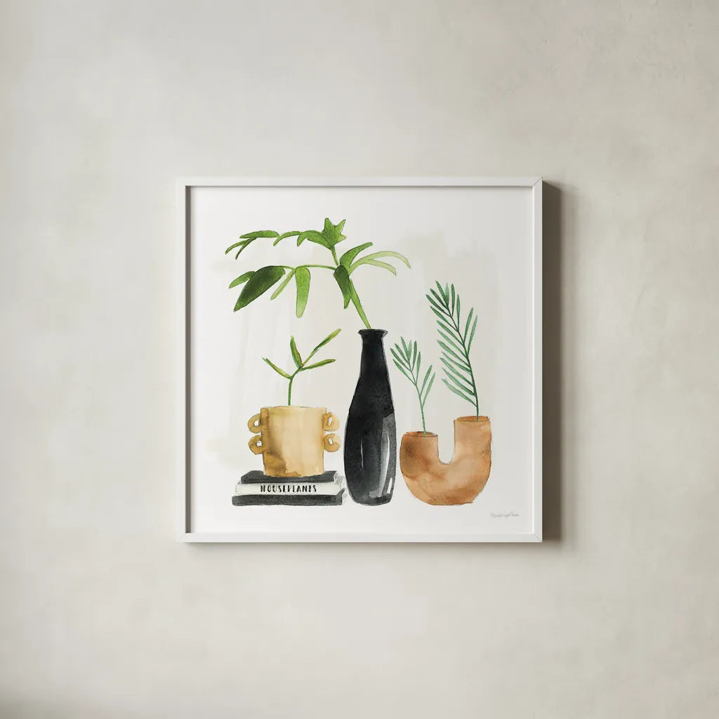 Weekend Plants III by Mercedes Lopez Charro. Shown in a crisp white glass frame for a clean and minimalist style. Available as an archival giclee rolled canvas, fine art paper, or poster print. SKU 79535a.