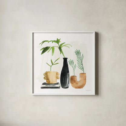 Weekend Plants III by Mercedes Lopez Charro. Shown in a crisp white glass frame for a clean and minimalist style. Available as an archival giclee rolled canvas, fine art paper, or poster print. SKU 79535a.