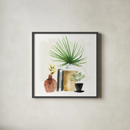 Weekend Plants IV by Mercedes Lopez Charro. Shown in a sleek black glass frame for a contemporary gallery look. Available as an archival giclee rolled canvas, fine art paper, or poster print. SKU 79536a.