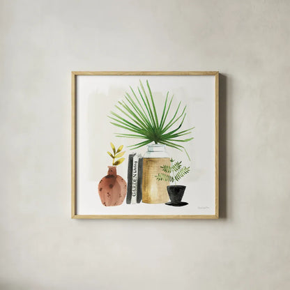 Weekend Plants IV by Mercedes Lopez Charro. Shown in a natural wood glass frame for a timeless modern aesthetic. Available as an archival giclee rolled canvas, fine art paper, or poster print. SKU 79536a.