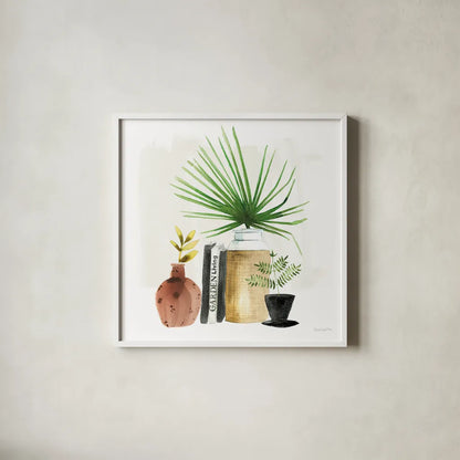 Weekend Plants IV by Mercedes Lopez Charro. Shown in a crisp white glass frame for a clean and minimalist style. Available as an archival giclee rolled canvas, fine art paper, or poster print. SKU 79536a.