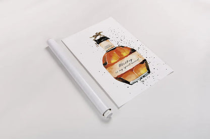 Whiskey is My Spirit Animal by Mercedes Lopez Charro. shown as a rolled paper print. Available as archival giclee rolled canvas, fine art paper, or poster print. SKU 66451h.