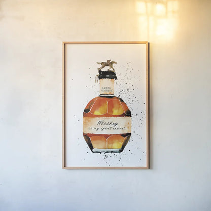 Whiskey is My Spirit Animal by Mercedes Lopez Charro. shown as a paper print in a natural frame. Available as a archival giclee rolled canvas, fine art paper, or poster print. SKU 66451h.