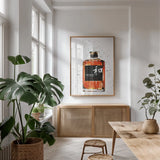 Whisky Business by Mercedes Lopez Charro. shown as a print in a natural wood frame in a dining room. Available as a archival giclee rolled canvas, fine art paper, or poster print. SKU 66452h.