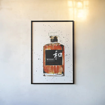 Whisky Business by Mercedes Lopez Charro. shown as a paper print in a black flame. Available as a archival giclee rolled canvas, fine art paper, or poster print. SKU 66452h.