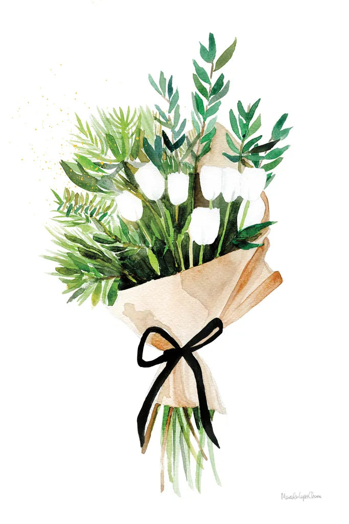 White Tulips by Mercedes Lopez Charro. SKU 72147h. Archival Giclee Fine art print for wall decor.