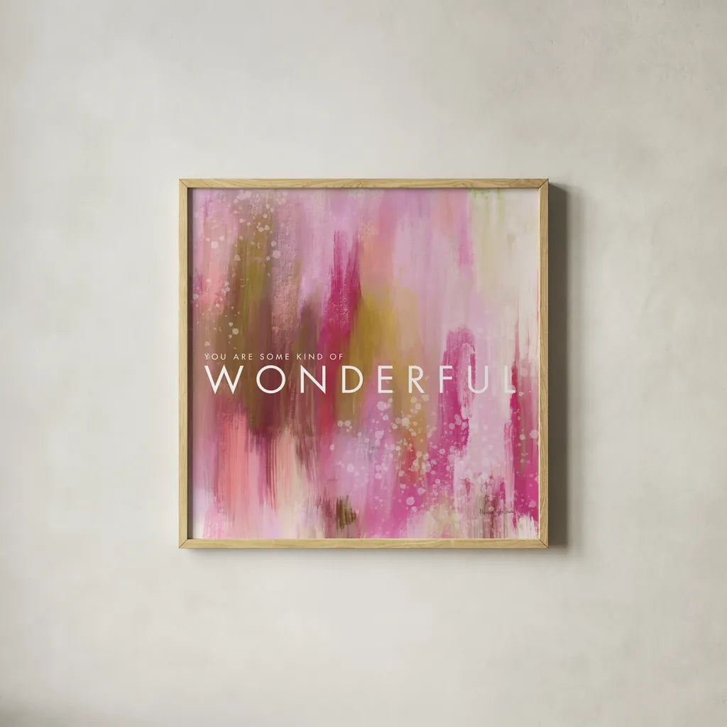 Wonderful by Mercedes Lopez Charro. Shown in a natural wood glass frame for a timeless modern aesthetic. Available as an archival giclee rolled canvas, fine art paper, or poster print. SKU 67824a.