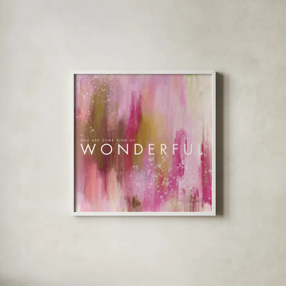 Wonderful by Mercedes Lopez Charro. Shown in a crisp white glass frame for a clean and minimalist style. Available as an archival giclee rolled canvas, fine art paper, or poster print. SKU 67824a.