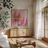 Wonderful by Mercedes Lopez Charro. Shown in a natural wood frame in a cozy modern living room. Available as an archival giclee rolled canvas, fine art paper, or poster print. SKU 67824a.