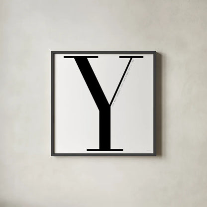Y is for You on White by Mercedes Lopez Charro. Shown in a sleek black glass frame for a contemporary gallery look. Available as an archival giclee rolled canvas, fine art paper, or poster print. SKU 64151a.