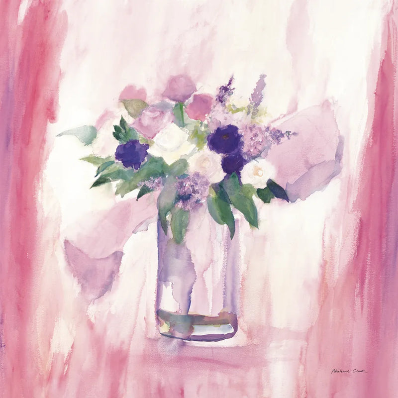 An Arrangement of Pink Flowers by Michael Clark. SKU 8702a. Archival Giclee Fine art print for wall decor.